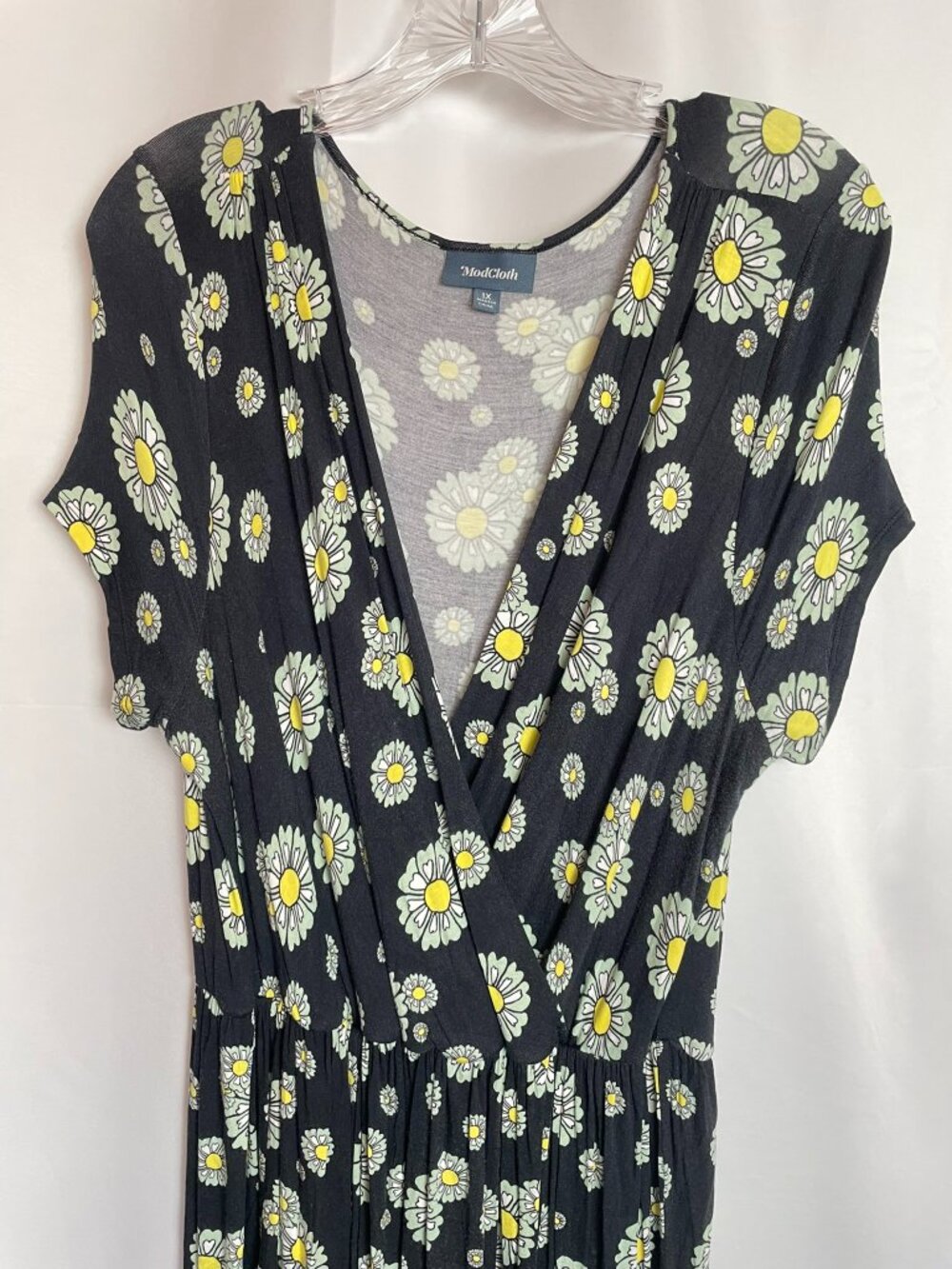 ModCloth Black Daisy Floral Midi Dress Mod Retro Twee 90's with Pockets 1X - Picture 4 of 9